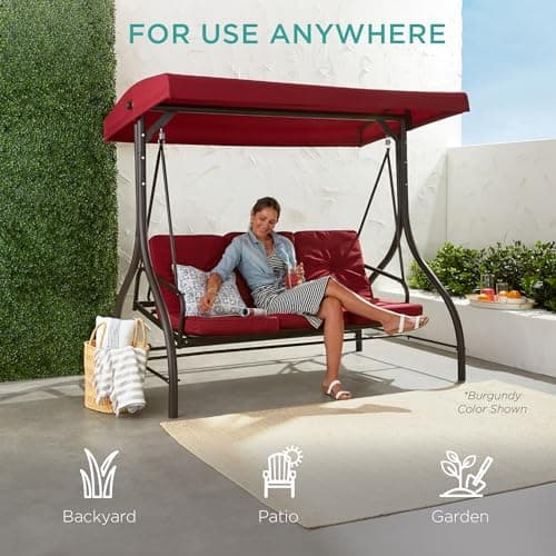 Best Choice Products 3-Seat Outdoor Large Converting Canopy Swing Glider, Patio Hammock Lounge Chair for Porch, Backyard w/Flatbed, Adjustable Shade, Removable Cushions - Peacock
