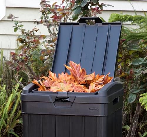 Keter Baltimore Resin 38 Gallon Outdoor Kitchen Trash Can with Lid and Drip Tray for Easy Cleaning-Perfect for Patio Dining, Black
