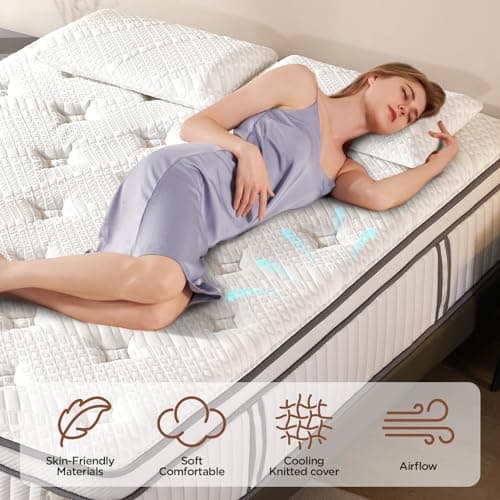 DIGLANT California King Mattress, 14Inch Cooling Gel Memory Foam Hybrid Mattress with Pocket Springs, Medium Plush Feel, White