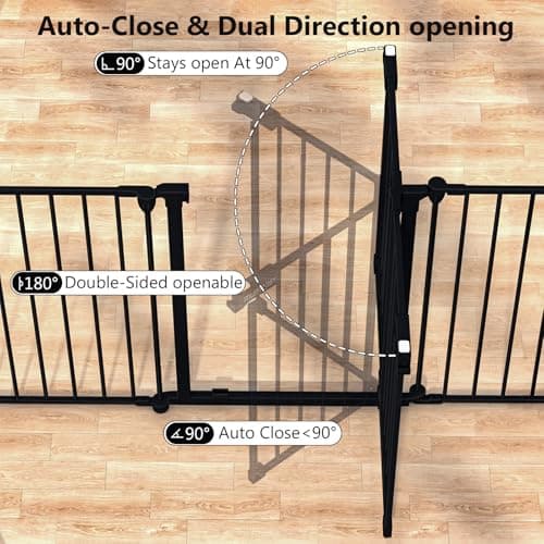 150" Extra Wide Baby Gate, Play Yard Child Safety Gate, Dog Gates with Auto-Close Door, Double Locking System for The House Doorways, Fireplace, Kitchen, 6-Panels, 30" Tall