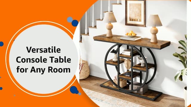 41" Console Table for Entryway, 4-Tier Industrial Narrow Wood Sofa Accent Tables with Circle Storage Shelves for Living Room, Hallway, Foyer (Rustic Brown)