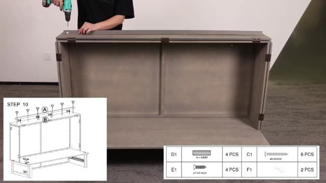 Murphy Bed Cabinet with Mattress, Queen Size Wall Beds with Large Storage Drawer and Charging Station, Hideaway Murphy Bed Chest for Home Office or Small Room (Gray)