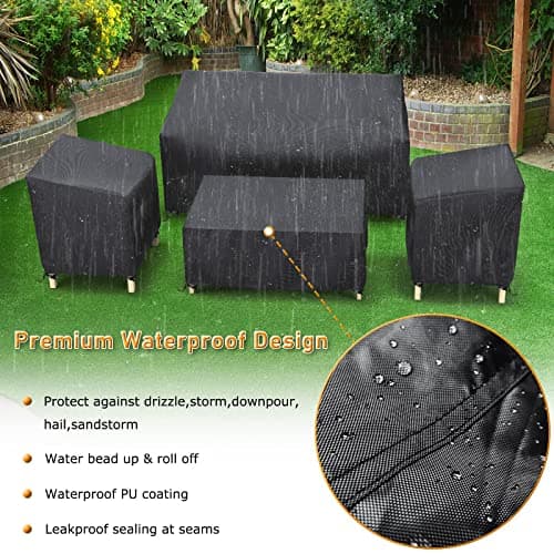 STARTWO Outdoor Patio Furniture Cover Waterproof 4-Piece Set for Chairs 32in, Loveseat 56in, Coffee Table 45in, Heavy Duty 500D, Black