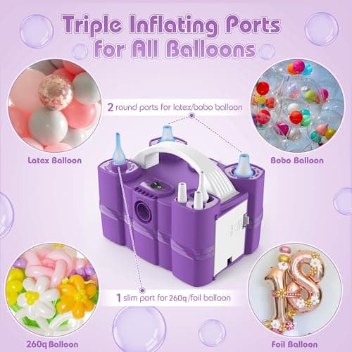 Balloon Pump, Triple Inflating Ports for 260q Foil Latex Mylar Balloon, 3-in-1 Electric Air Pump for Inflatables and Balloons, Inflator Deflator for Swimming Rings Air Mattress Pool Floats