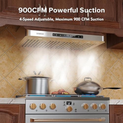 Under Cabinet Range Hood 30 Inch,900 CFM Stainless Steel Kitchen Stove Vent Hood with 4 Speed Exhaust Fan Gesture Sensing/Touch/Remote Control