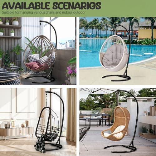 Hammock Stand Only Max 300lbs Hammock Chair Stand Only Heavy Duty Hanging Chair Stand 360 Degree Rotation Egg Chair Stand C Stand Frame for Egg Chair Indoor Outdoor Porch Swing