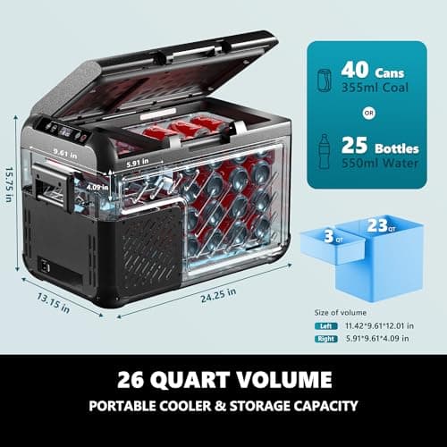 EUHOMY 12 Volt Refrigerator, 26 QT(25 L) Portable Freezer, Electric Cooler -4℉~68℉, 12V Car Fridge Reversible Door, Portable Freezer 12/24V DC & 120-240V AC for Camping, Truck, Travel