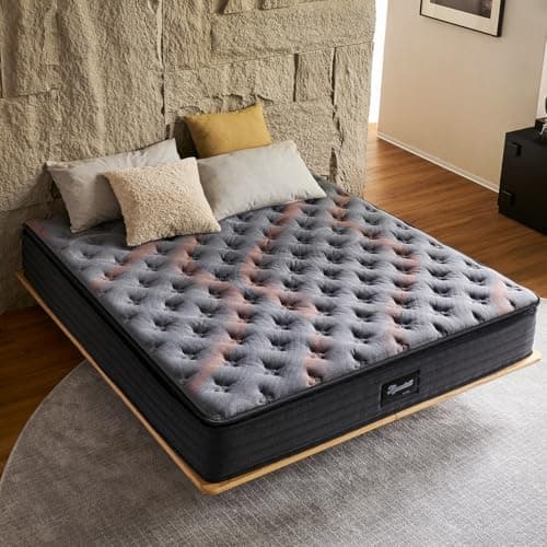 Queen Mattress 12 Inch Pillow Top Hybrid, Medium Firm Pocket Springs, Pressure Relief, Mattress in a Bag for Bedroom, Guest Room