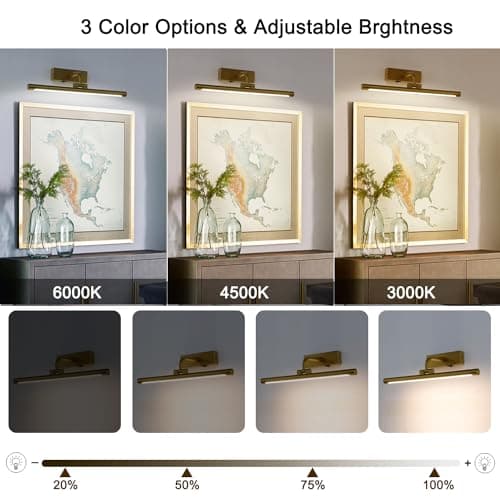 Battery Picture Light 3W 16” Wireless Art Lights for Paintings Brass Gold Rechargeable Gallery Light 3CCT Display Light with Remote and Timer Dimmable Wall Light for Portrait Dartboard Canvas