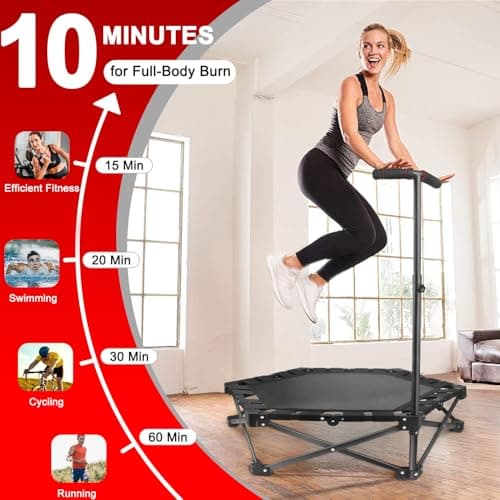 Foldable Mini Trampoline — One-Step Fold & Open, 42" Rebounder Trampoline for Adults & Kids, 450lbs Max Load, Adjustable T-Bar, Indoor & Outdoor Workout