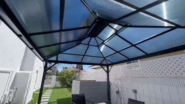 Aoxun 12'x16' Hardtop Gazebo, Aluminum Frame Permanent Pavilion with Netting and Curtains, Outdoor Polycarbonate Double Roof Canopy, Designed for Lawn, Garden, Patio (Brown)