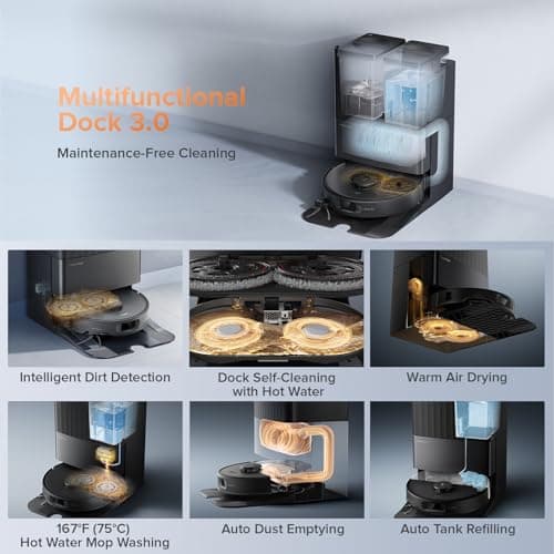 roborock Qrevo Edge S5A Robot Vacuum and Mop, 17,000Pa, Zero-Tangling, DuoDivide Main Brush, FlexiArm Side Brush, Hot Water Mop Washing & Self-Cleaning, Warm Air Drying, Self-Emptying, Black