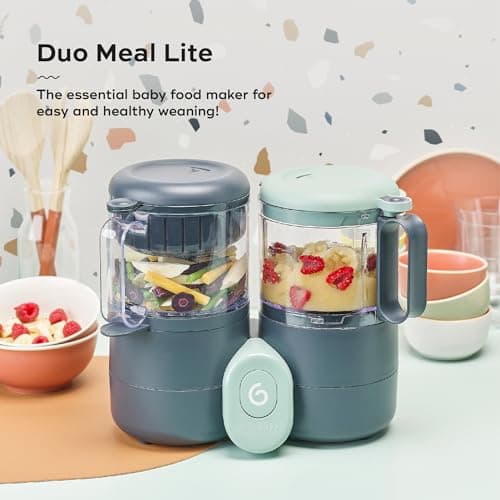 Babymoov Duo Meal Lite Food Maker - 4 in 1 Baby Food Processor with Steam Cooker, Blender, Baby Purees, Warmer and Defroster (Nutritionist Approved), Dark Grey