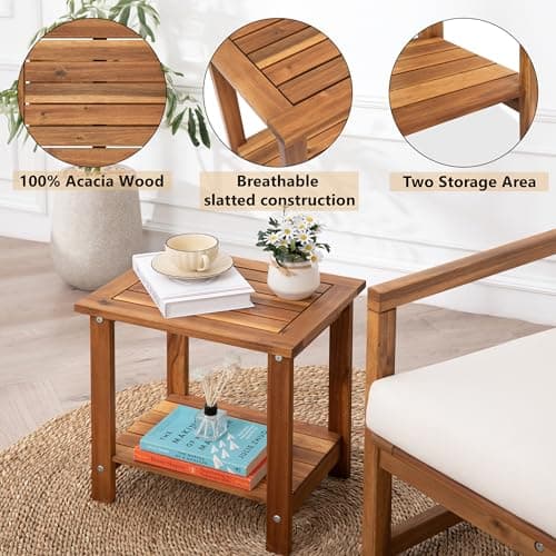Double Adirondack Side Table, Weather-Resistant Rectangular End Table for Patio, Garden, Lawn, and Living Room. Ideal as a Stylish Indoor and Outdoor Side Table Companion, Natural