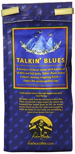 Marley Coffee Talkin' Blues, Jamaica Blue Mountain Naturally Grown Ground Coffee, 8-Ounce Bag