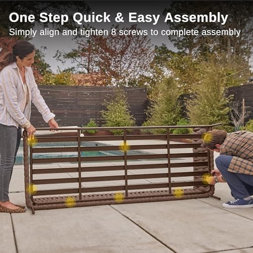 EAST OAK Life Chatter Patio Furniture Set 5 Pieces, Outdoor Furniture 5-Seat Sofa with Two Round Coffee Table, Waterproof Thick Cushion Deep Seating for Porch, Balcony, Chestnut Brown & Creamy Apricot