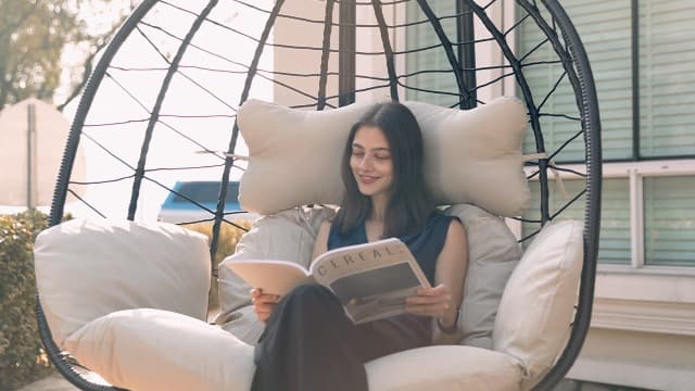 Double Egg Chair wth Stand Hammock Swing Chair Foldable Hanging Loveseat, UV Resistant Removable Cushions, 700LBS Capacity for Bedroom, Balcony, Garden(BK-GR)