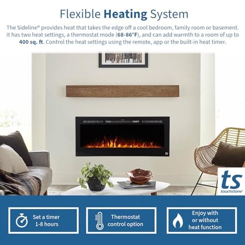 Touchstone Smart Electric Fireplace-The Forte 40" Recessed Mounted-30 Realistic Ember Color/Flame Options-1,500W Heater w/Thermostat-Black-Log & Crystal Hearth Options-Alexa/WiFi Enabled