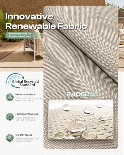 Aluminum Outdoor Patio Furniture Set, HDPE Rope 5 Piece Modern Sectional Conversation Sets with Dual-Layer Coffee Table, All Weather Patio Couch Sofa with Thick Cushions, Silver Frame, Beige