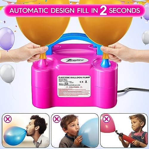 Portable Electric Balloon Pump - 110V 600W Dual Nozzle Balloon Inflator Pump with 113 Accessories（Including Balloon, Balloon Arch Kit, Balloon Blower Air Pump Machine Decorations for Party