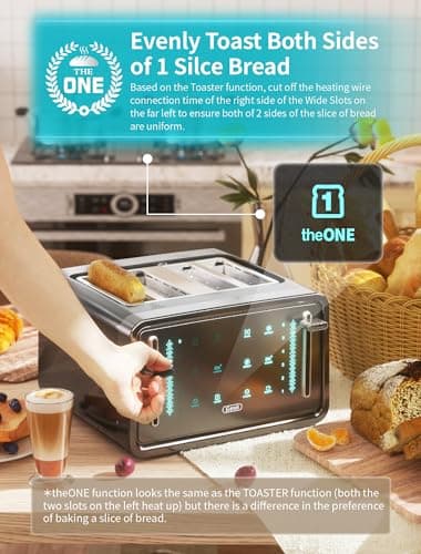 Gevi Toaster 4 Slice,Led Display Touchscreen Bagel Toaster with Dual Control Panels of Bagel/Reheat/Defrost/Cancel/Toasting One Slice/Longer Function,6 Shade Setting