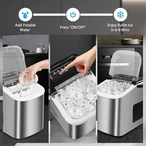 MAXEVE Ice Maker Countertop, 34LBs/24H Ice Machine, 2 Bullet Size, Fast Making 9Cubs in 5 Mins, Portable Ice Maker Machine with Self Cleaning, Ice Basket, Ice Scoop for Home/Office/Bar (Silver)