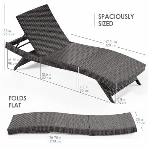 Nestl Chaise Lounge Chair Outdoor Set of 2, Wicker Patio Lounge Chair, Outdoor Lounge Chair with Reclining Backrest