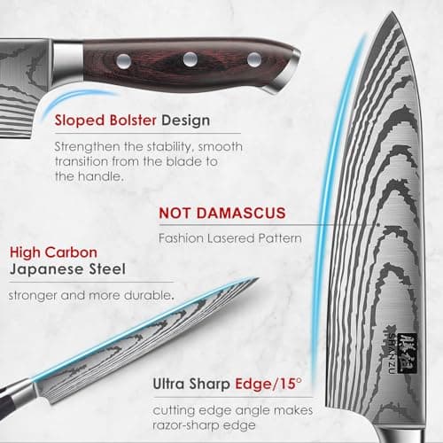 SHAN ZU Knife Set 16 pcs, Japanese Kitchen Knife with Block High Carbon Stainless Steel Ultra Sharp Knife for Kitchen, Professional Chef Knife Set with Sharpener