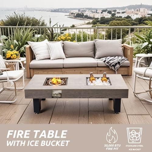 Propane Fire Pit,Outdoor Gas Fire Pit Table with Rain Cover,Rectangular Heater for Patio, Backyard, Deck,50,000BTU Outdoor Modern Patio Fire Pit (Wood, 54)