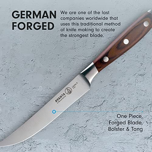 Messermeister Avanta Forged 5” Fine Edge Steak Knife Set - German X50 Stainless Steel - Rust Resistant & Easy to Maintain - Includes 4 Steak Knives