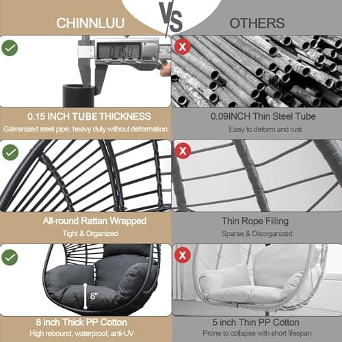 Oversized Hanging Egg Chair Outdoor Wicker Swing Chair with Stand Rain Cover UV Resistant Cushion 400lbs Capacity for Patio, Garden and Balcony
