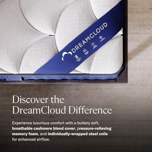 DreamCloud 12" Queen Mattress - Luxury Hybrid Gel Memory Foam - 365 Night Trial - Premium Pressure-Relieving Layers - Forever Warranty - Mattress in a Box - CertiPUR-US Certified
