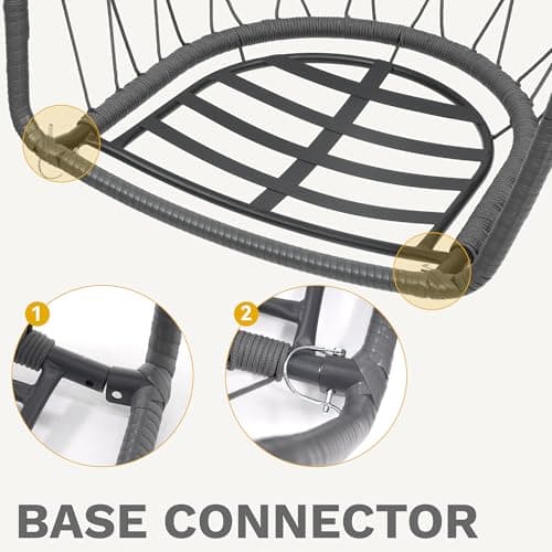 DWVO Egg Chair Without Stand, Basket Chair Hanging Outdoor Rattan Wicker Patio Hammock Indoor Egg Chair with Cushion, Hanging Swing Chair 350lbs for Porch, Garden, Bedroom, Balcony, Gray