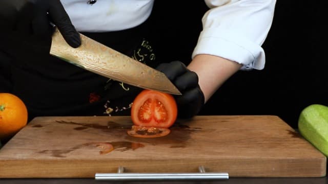 SHAN ZU Damascus Chef Knife 8 inch, Japanese Kitchen Knives Copper & Damascus Steel High Carbon 33 Layer Hand Forged Utility Knife Professional Sharp Carving Knife with Maple Wood Handle
