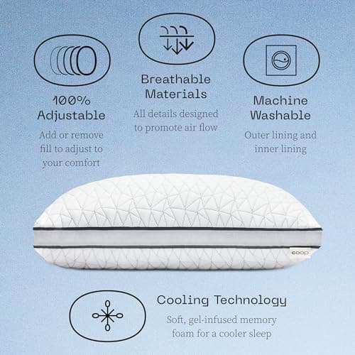 Coop Home Goods Eden Bed Pillow Queen Size for Sleeping on Back, Stomach and Side Sleeper- Medium Soft Memory Foam Cooling Gel - CertiPUR-US/GREENGUARD Gold