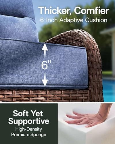 Patio Furniture Set with 6-Inch Thick Cushions, High Back Outdoor Swivel Rocker Chairs, Patio Couch and Ottomans, 6-Piece Easy Assembly Conversation Set for Porch Deck Pool Yard in Blue