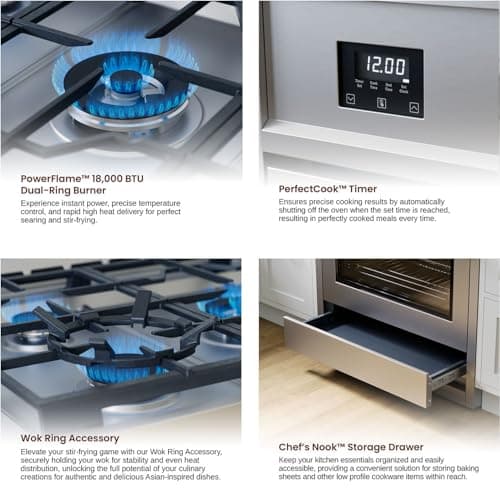 RRG361TS 36" Gas Range, 5 Sealed Burners, 4.3 cu. Ft. Capacity, Freestanding Slide-in Convection Oven, Easy Reach Racks, Clock and Timer, Stainless Steel