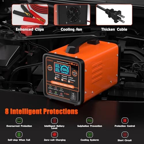 12V/24V Car Battery Chargers Heavy Duty, 0-20A Automatic Battery Maintainer with Auto Shutoffs, Repair, Winter Mode, Smart Trickle Charger for Automotive Car Truck Motorcycle RV AGM Deep Cycle