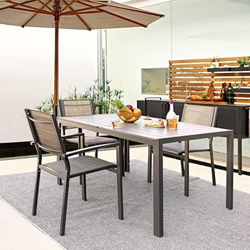 Devoko Patio Dining Table for 6 Outdoor Patio Table 59" x 35" Weather-Resistant Rectangular Table for Deck, Garden, Backyard