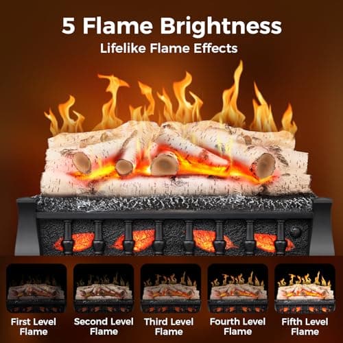 21 Inches Electric Fireplace Insert Log Heater, 5 Flame Brightness, Multiple Flicker Speed, 750w/1500w Heating, Remote Control, Auto Shut Off