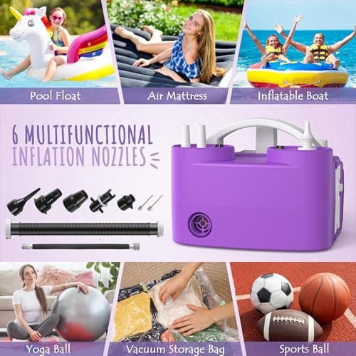4-in-1 Electric Balloon Pump for All Balloons, Inflatables, and Sports Balls, Triple Inflating Ports for Latex Foil 260q Mylar Balloon, Inflator Deflator for Air Beds Pool Floats Yoga Balls