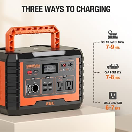 EBL Portable Power Station 500, 110V/500W Solar Generator(Surge 1000W), 519.4Wh Backup Lithium Battery for Outdoor Home Emergency