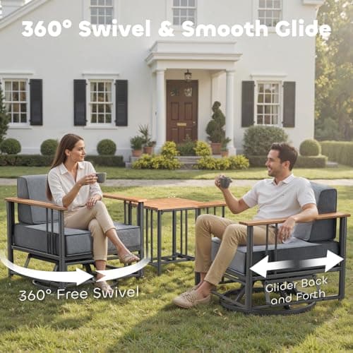 Luxury Outdoor Furniture Set with Swivel Chairs, 7 PCS Patio Furniture Set with Extra Thick Cushions, Suitable for Porch, Balcony, Deck, Patio, Yard, Poolside, Black/Grey
