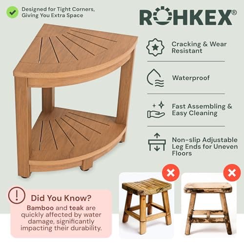 Waterproof Corner Shower Stool - Brown Waterproof Shower Bench for Shaving Legs & to Sit On - Easily Assembled Corner Bench & Shelf - Restroom Organizer - Bathroom Stool