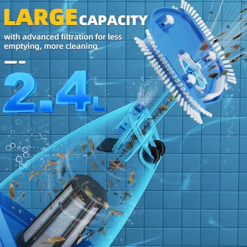 Cordless Pool Vacuum with Telescopic Pole, 26.5 gallons/min Powerful Suction, Handheld Rechargeable Swimming Pool Cleaner with 1H Running Time, Pool Vacuum for Above/In Ground Pools, Spas, Hot Tubs