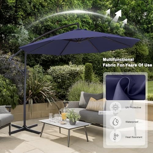 ABCCANOPY 10FT Cantilever Patio Umbrella with base included, 360° Rotation Outdoor Offset Umbrella for Backyard, Deck, Poolside (Navy Blue)