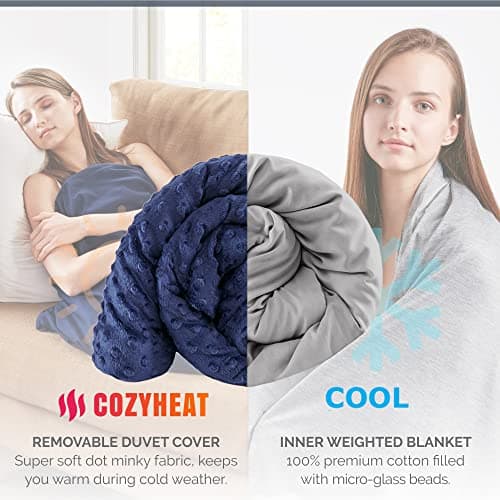 Cooling Weighted Blanket Twin with Removable Cover for Adult,Heavy Blankets 15 lbs, Minky Plush Coolmax Washable Covers Included ,Weight Distribution with Premium Glass Beads, 48x72 15 lbs Navy