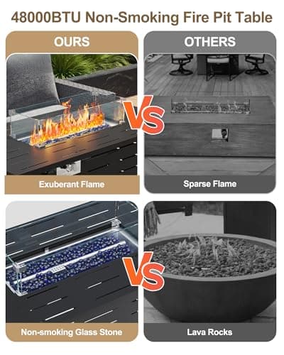 44" Outdoor Propane Fire Pit Table, 48,000 Btu Lp Gas Rectangular Fire Table with Ignition Systems and Lid,Outdoor Firetable with Glass Rocks for Patio Deck Garden Backyard