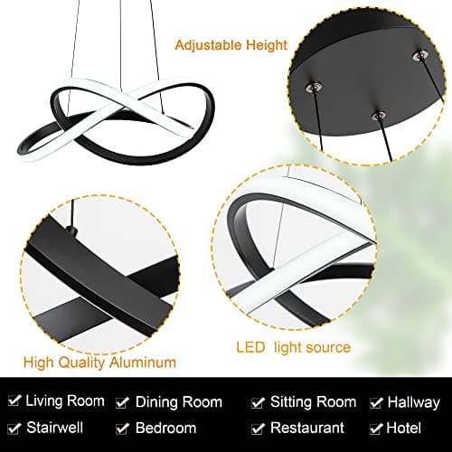 MAYNA Modern LED Pendant Light Fixture, Contemporary LED Chandelier with Irregular Ring Lights, Adjustable Modern Chandeliers for Dining Room Kitchen Entryway Living Room Bedroom, 6000K Daylight