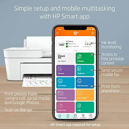 HP DeskJet 4155e Wireless Color Inkjet Printer, Print, scan, copy, Easy setup, Mobile printing, Best-for home, 3 month Instant Ink trial included, white